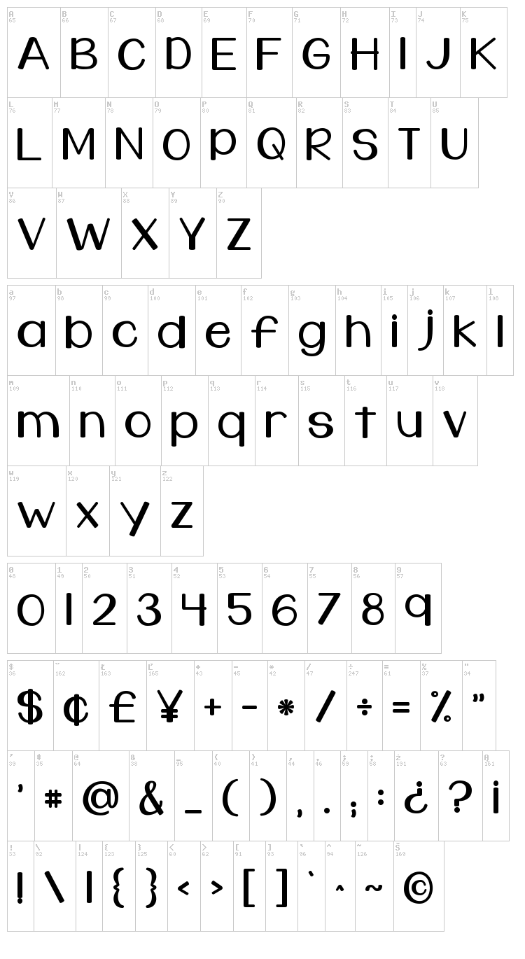 KG Dark Side font map