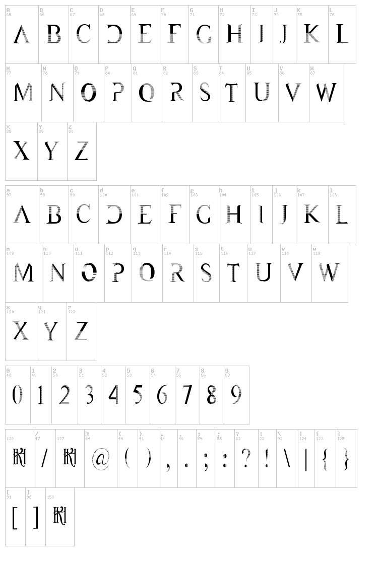 KH Tempery font map