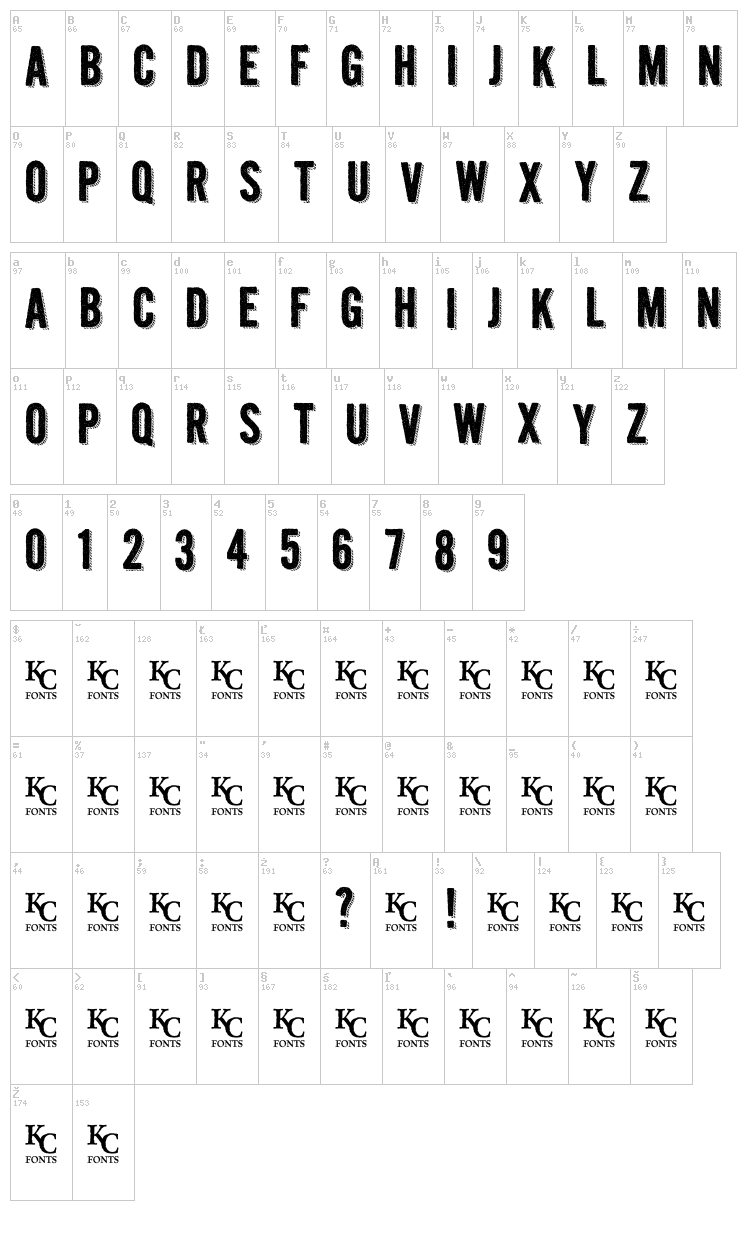Kraft Nine font map