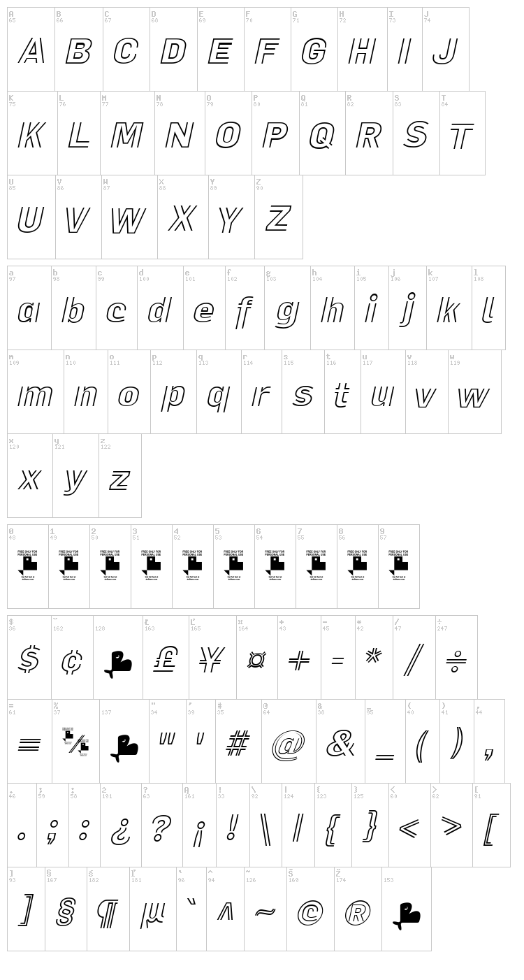 La Pejina FFP font map