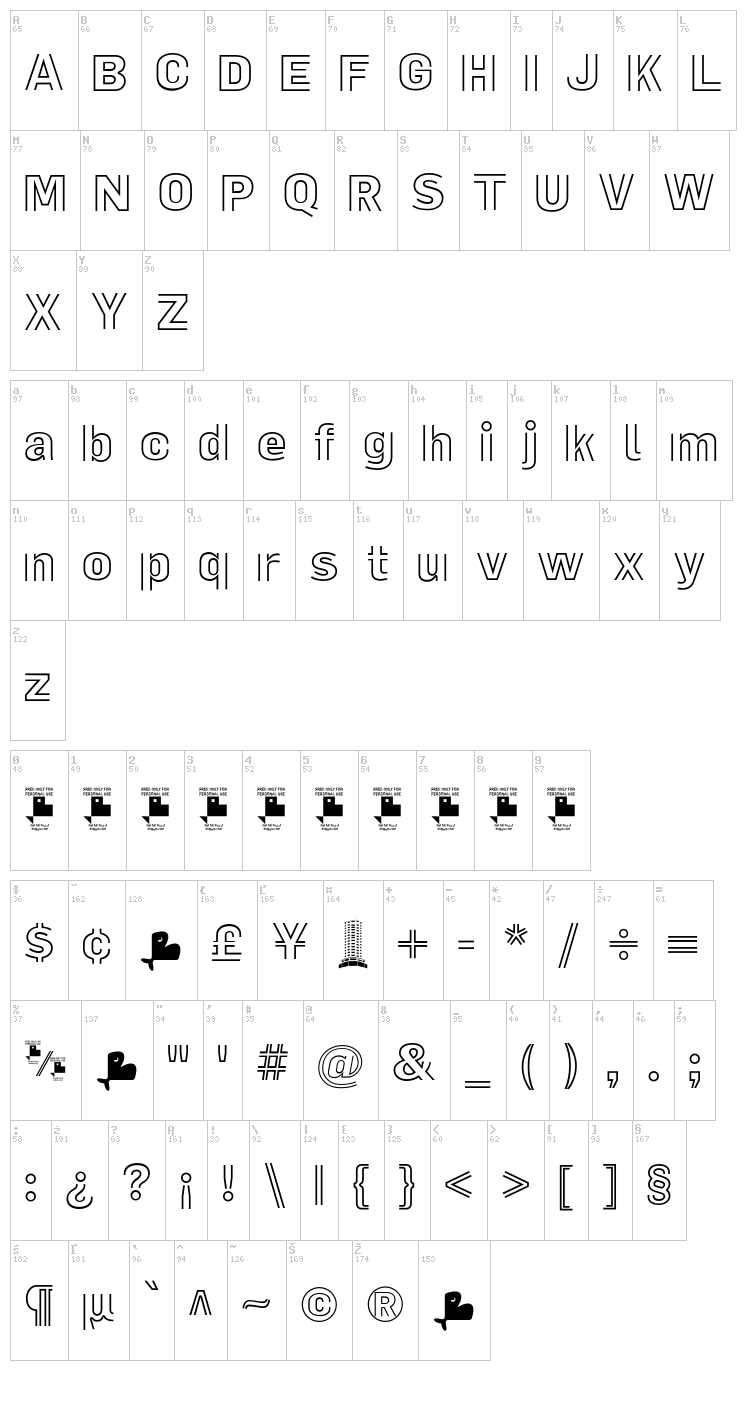 La Pejina FFP font map