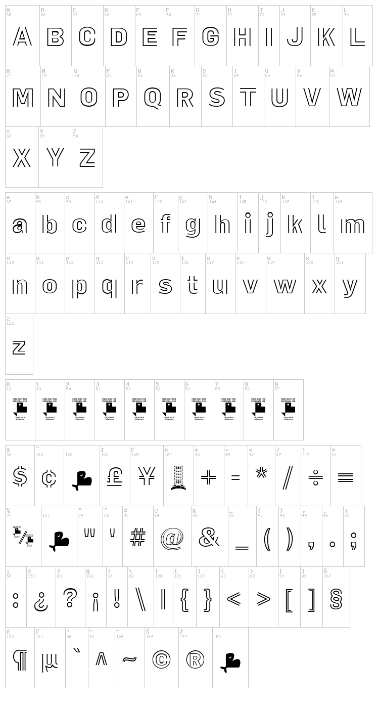 La Pejina FFP font map