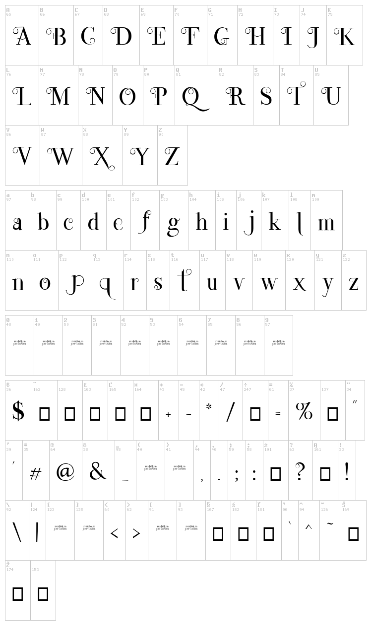 Lefina font map
