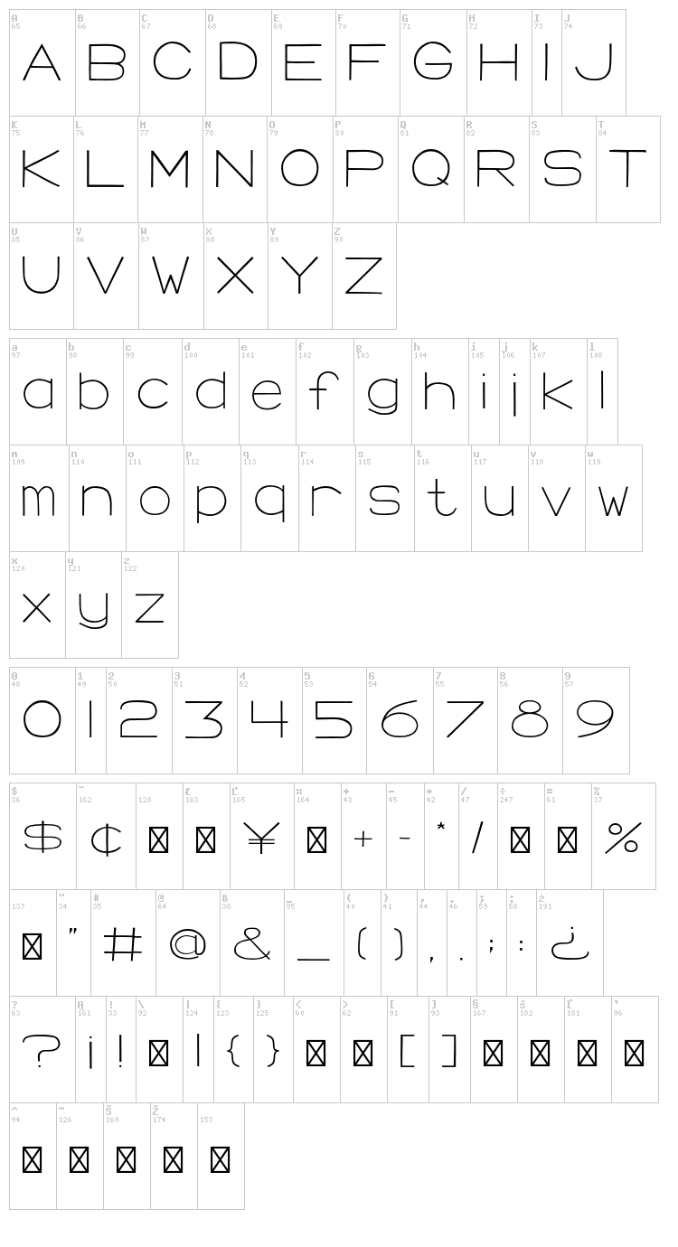 Morning Crescent font map