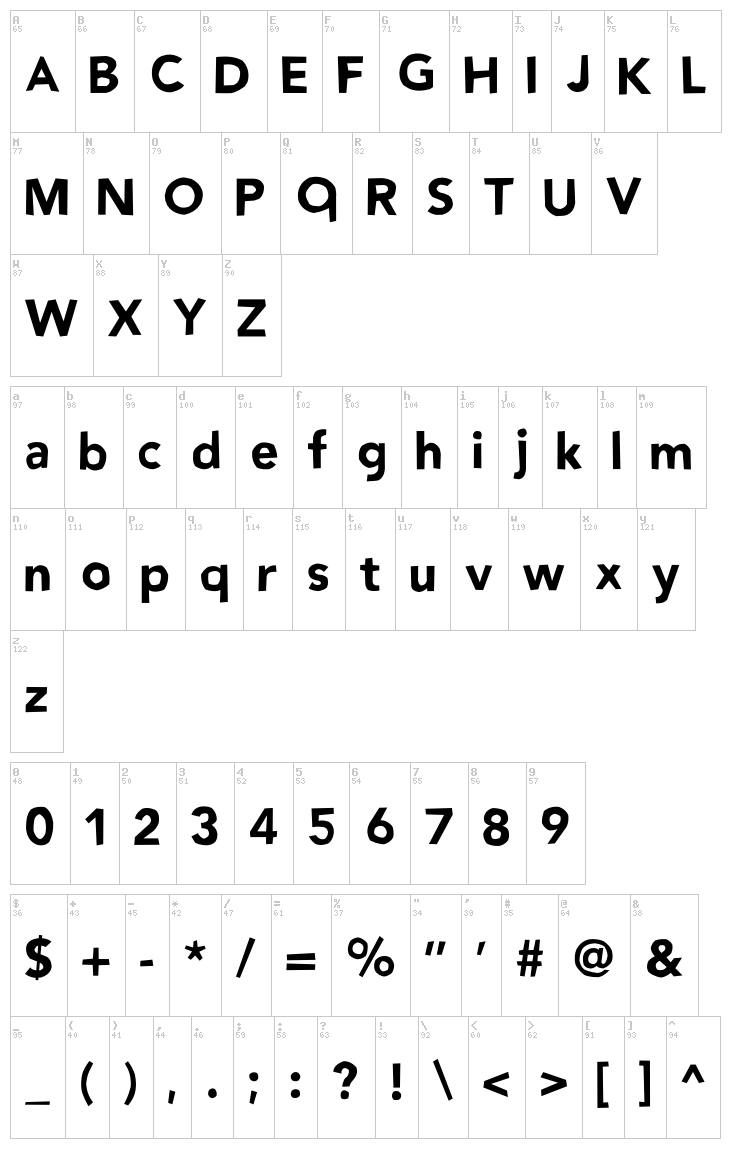 No Way Back font map