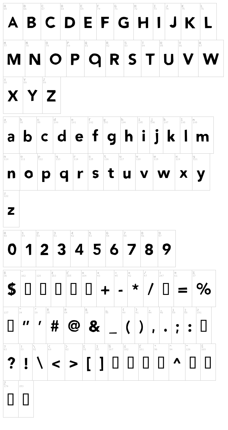 No Way Back font map