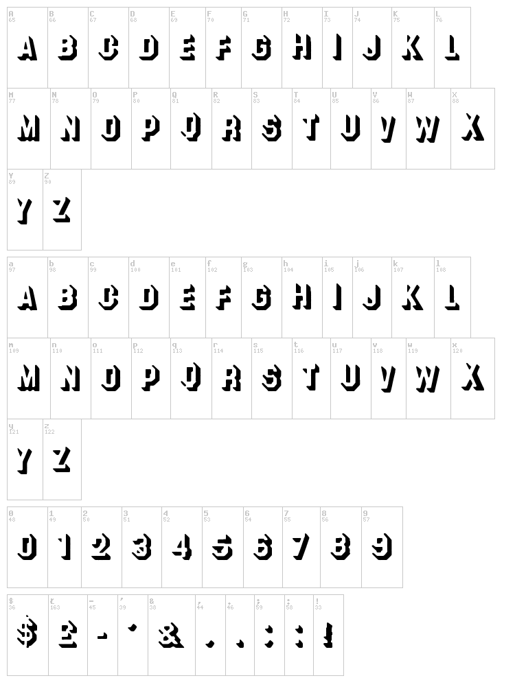 Odeon-Drop font map