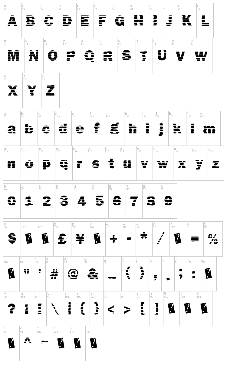 Open Bars font map