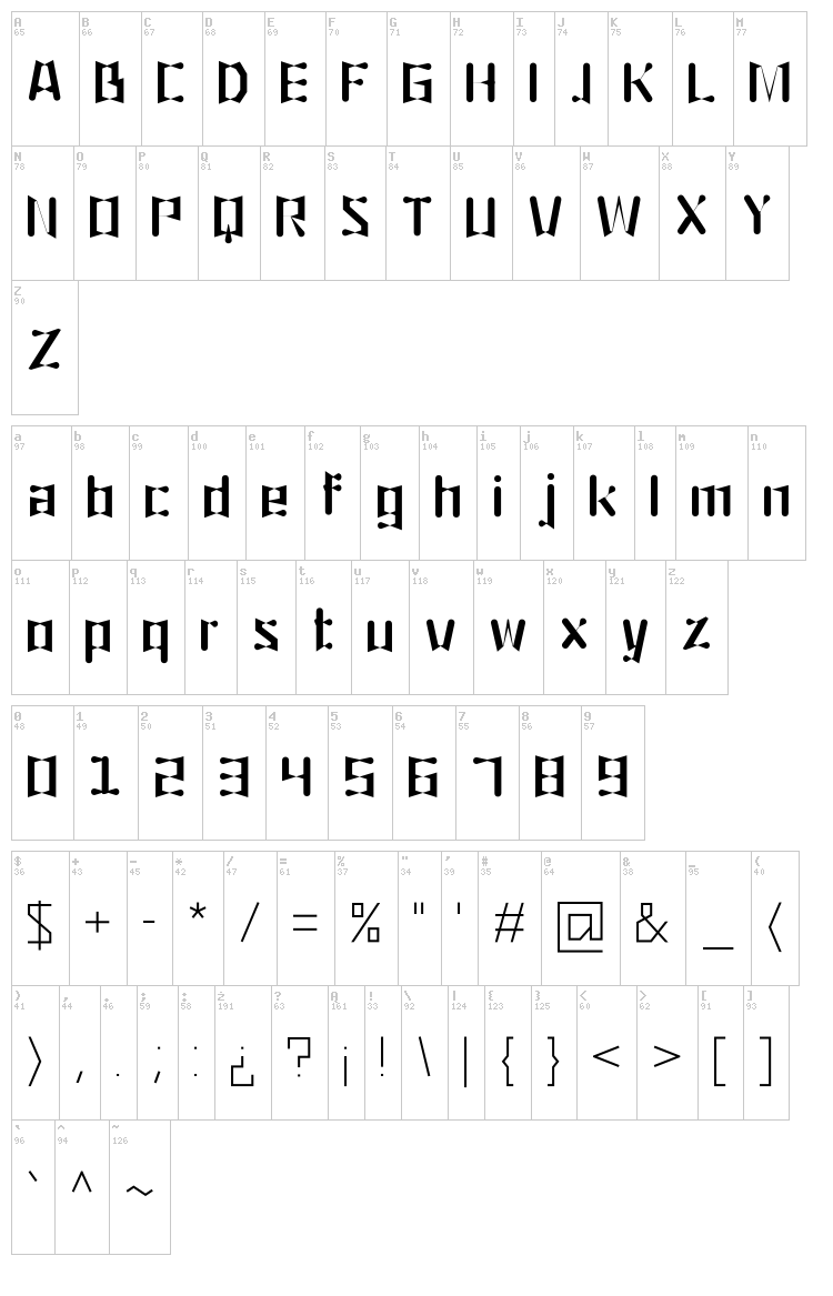 Origami font map