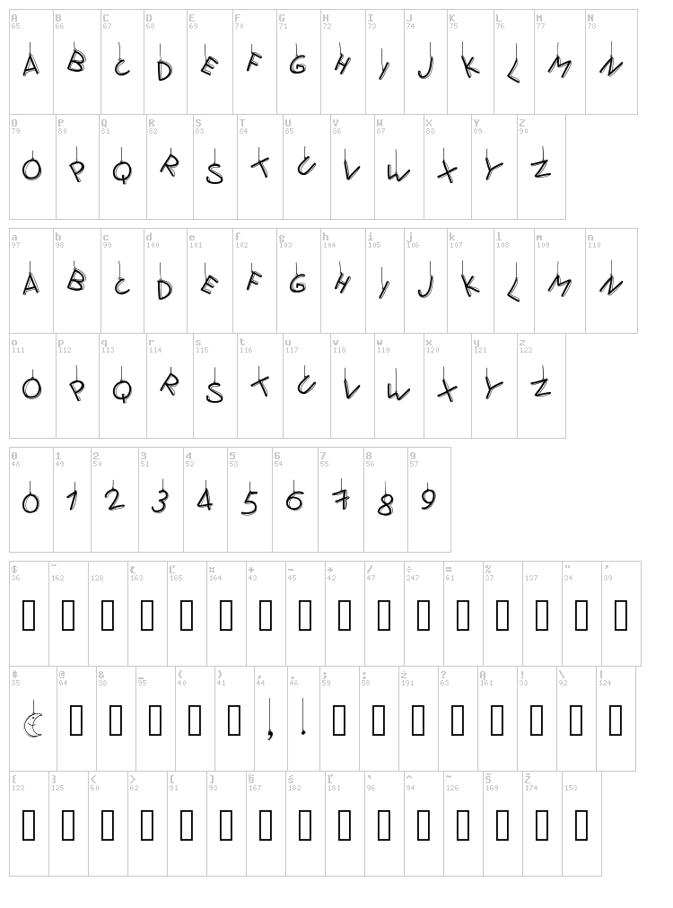 PW Fly me to the moon font map