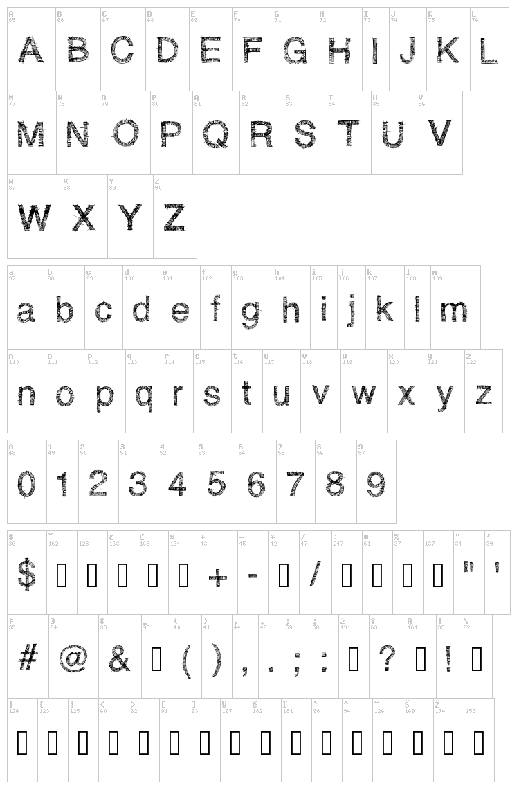 RH Sketchy Bastard font map