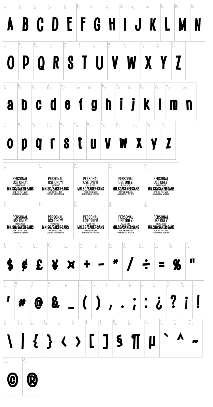 Saker Sans font map