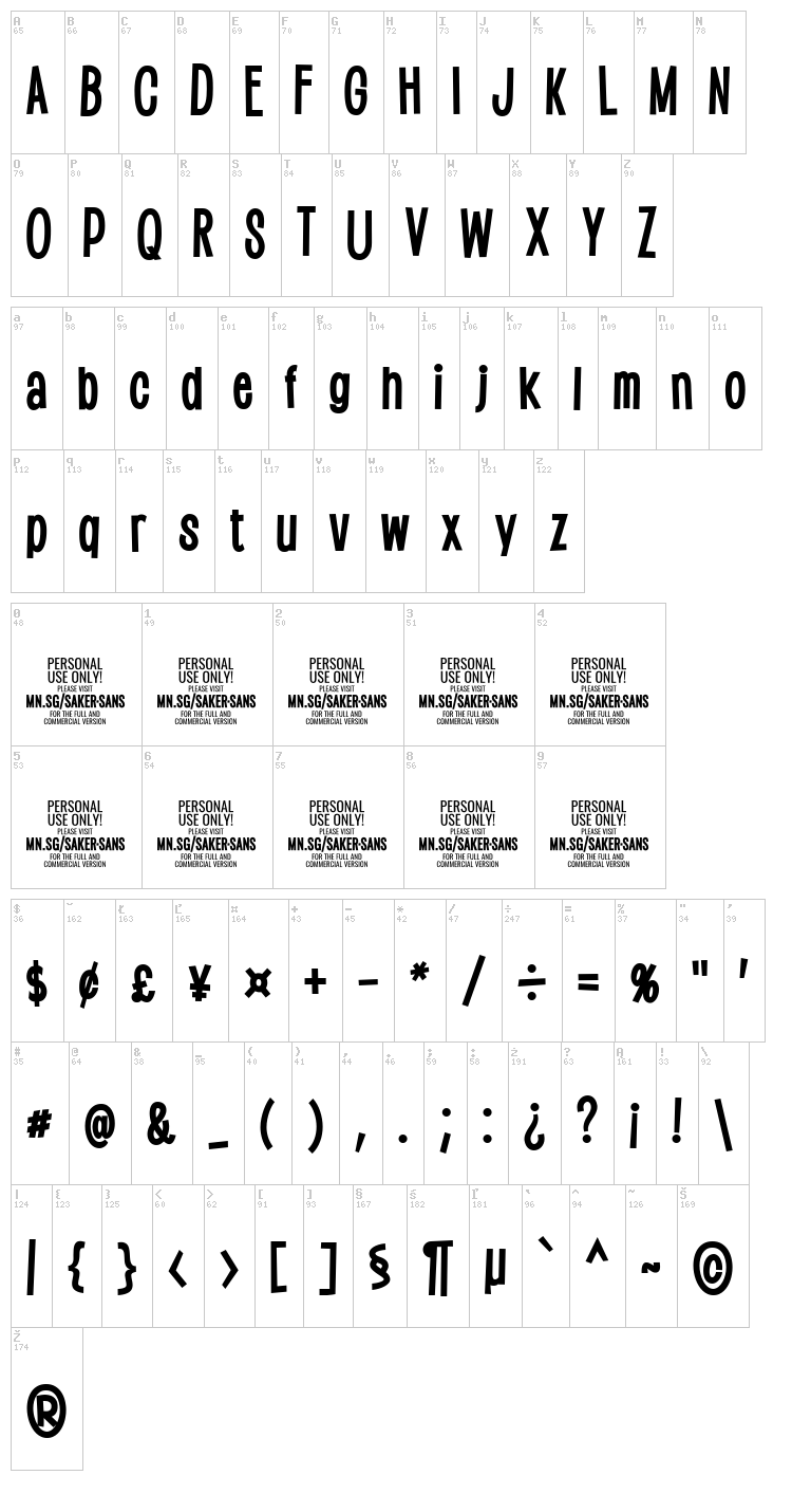 Saker Sans font map