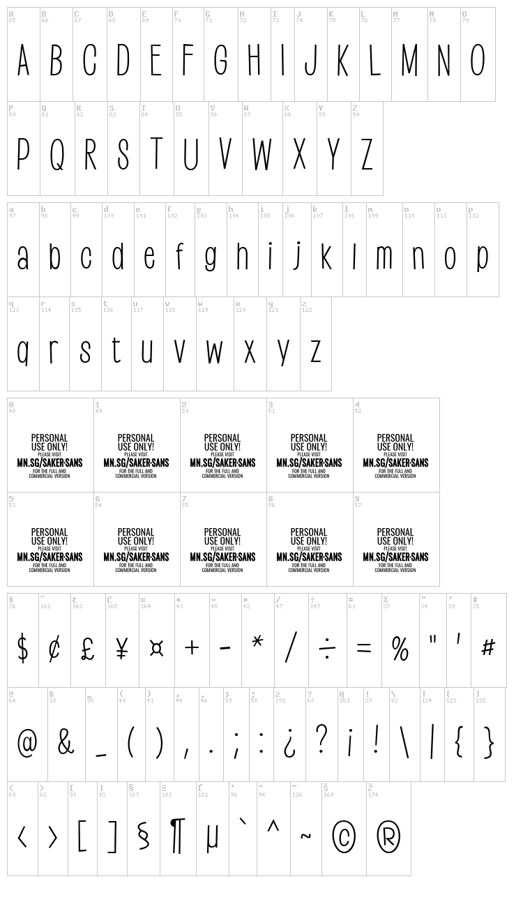 Saker Sans font map