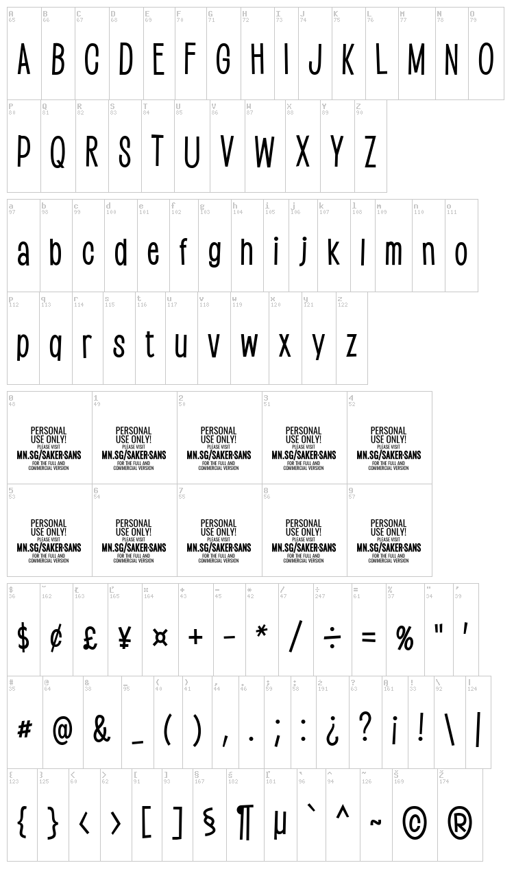 Saker Sans font map