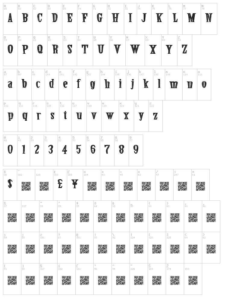 Secret Event font map
