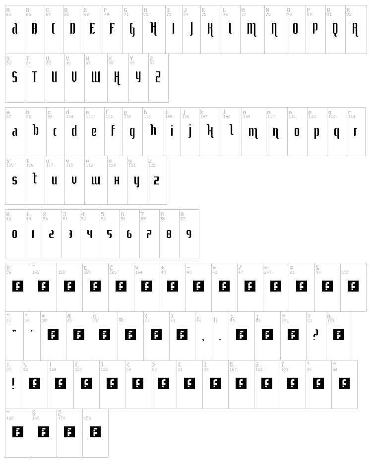 She Curls In The Mist font map