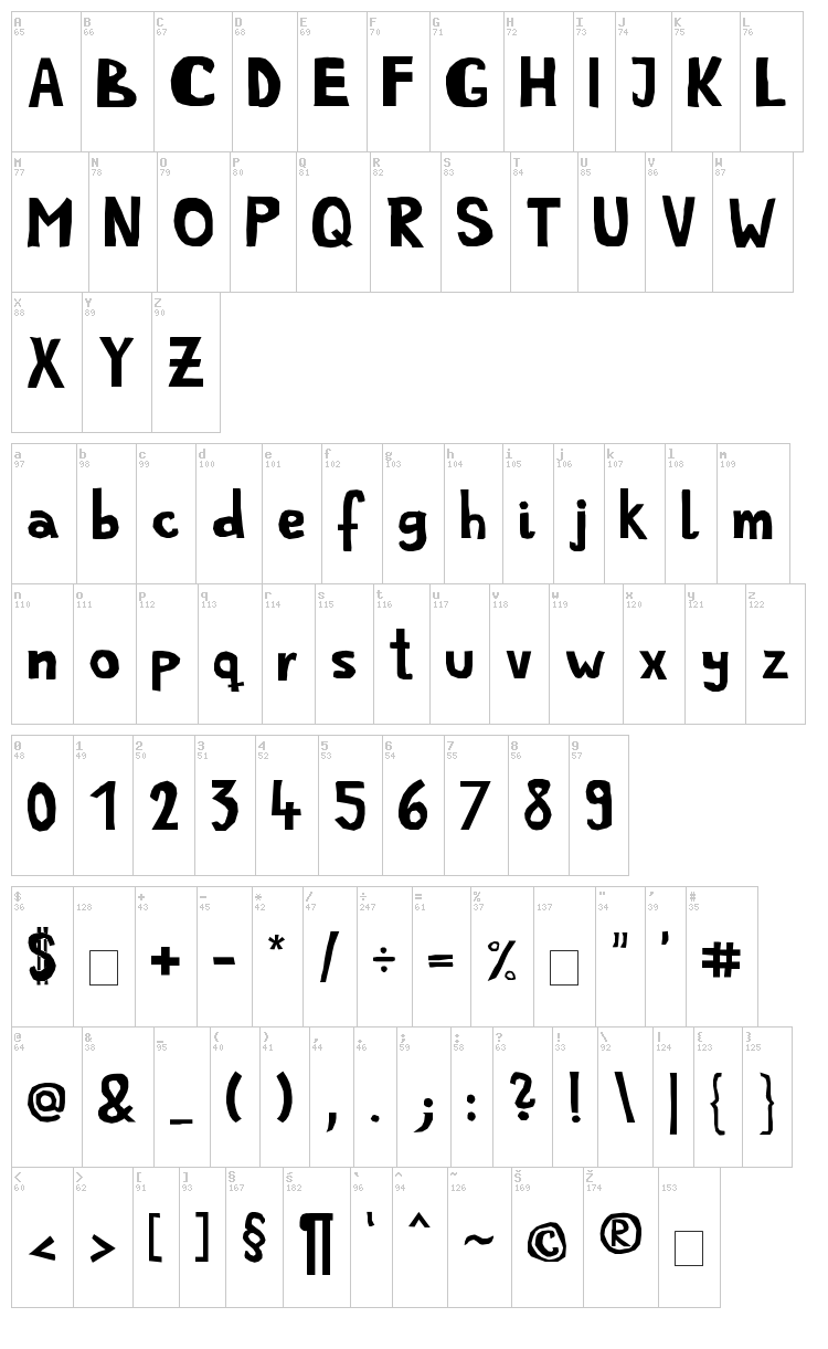 Simple Life font map