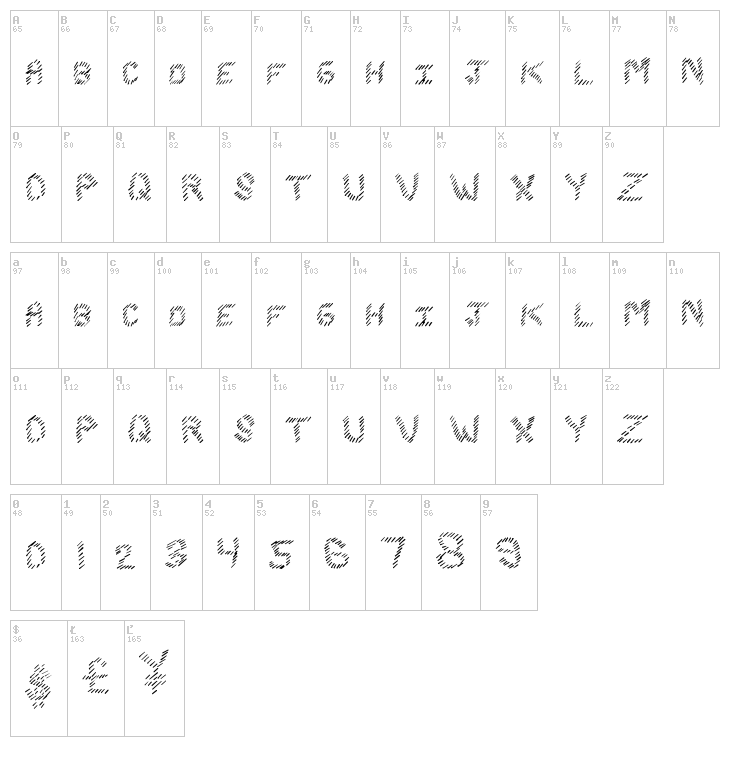 Slash King font map