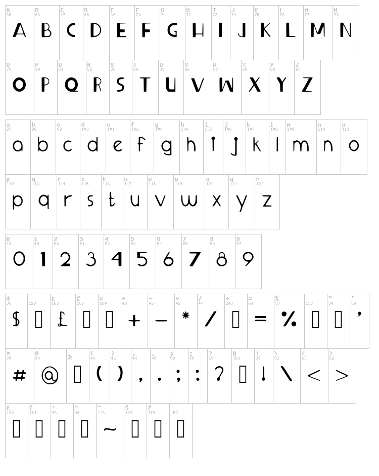 Sprangled Eggs font map