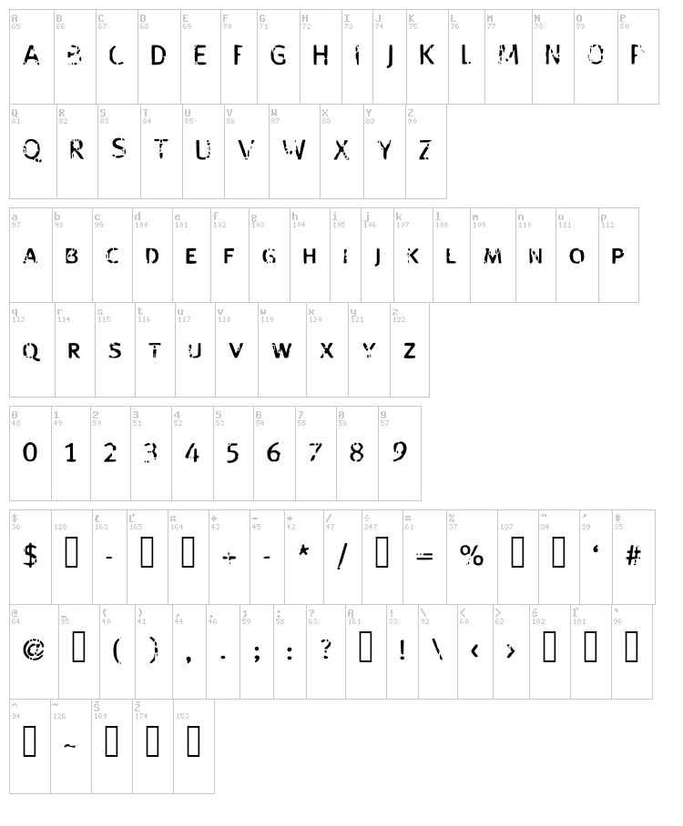Strange Boy font map