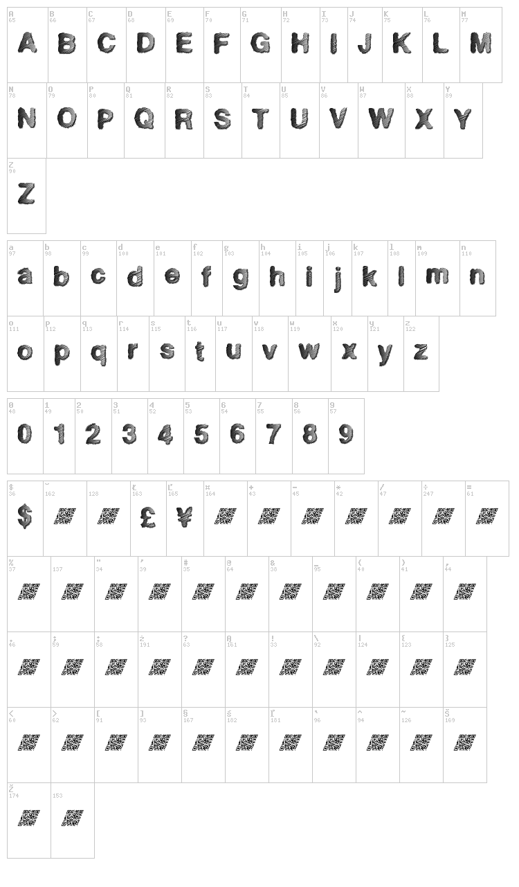 Super Freak font map