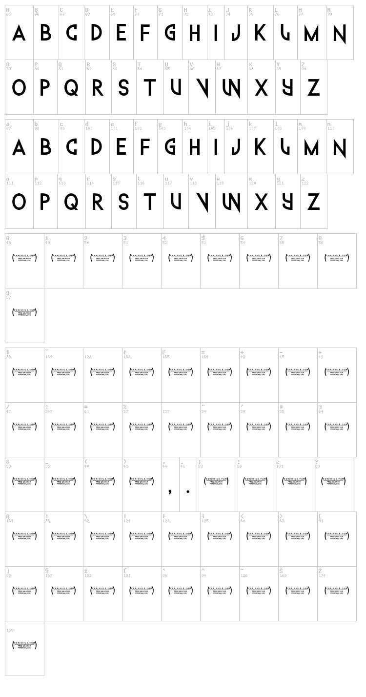 Techno Wanker font map