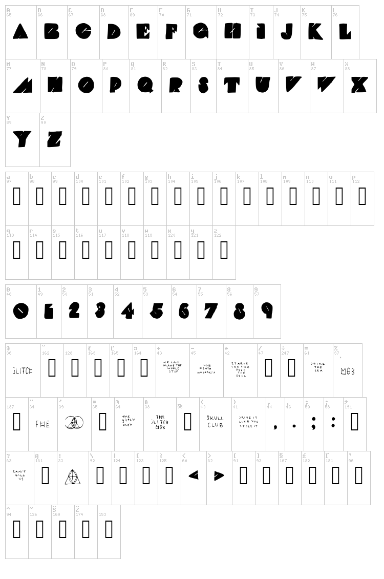The Glitch Mob font map