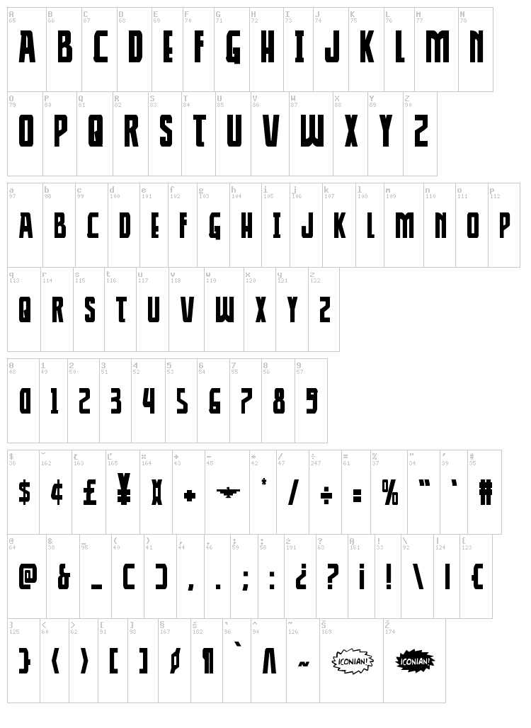 Thunder-Hawk font map