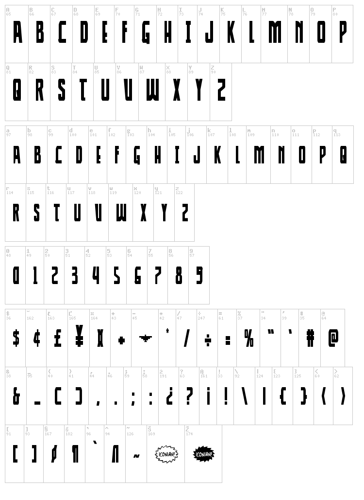 Thunder-Hawk font map