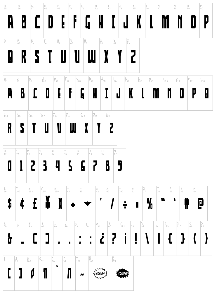 Thunder-Hawk font map