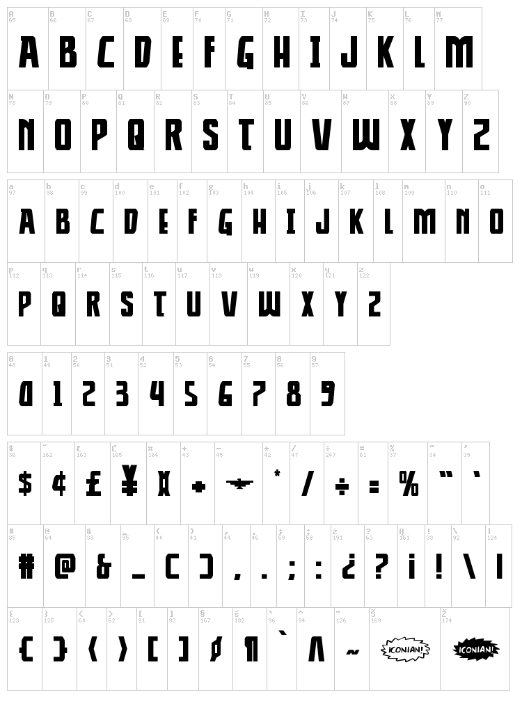 Thunder-Hawk font map