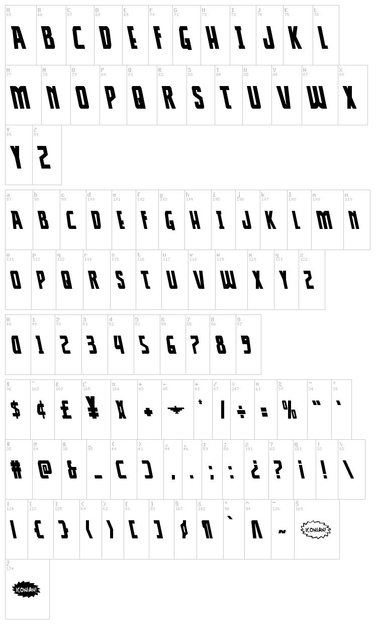 Thunder-Hawk font map
