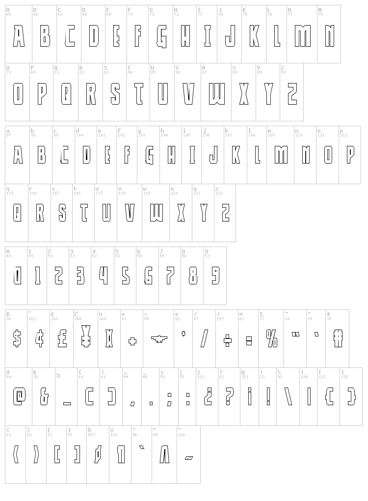 Thunder-Hawk font map