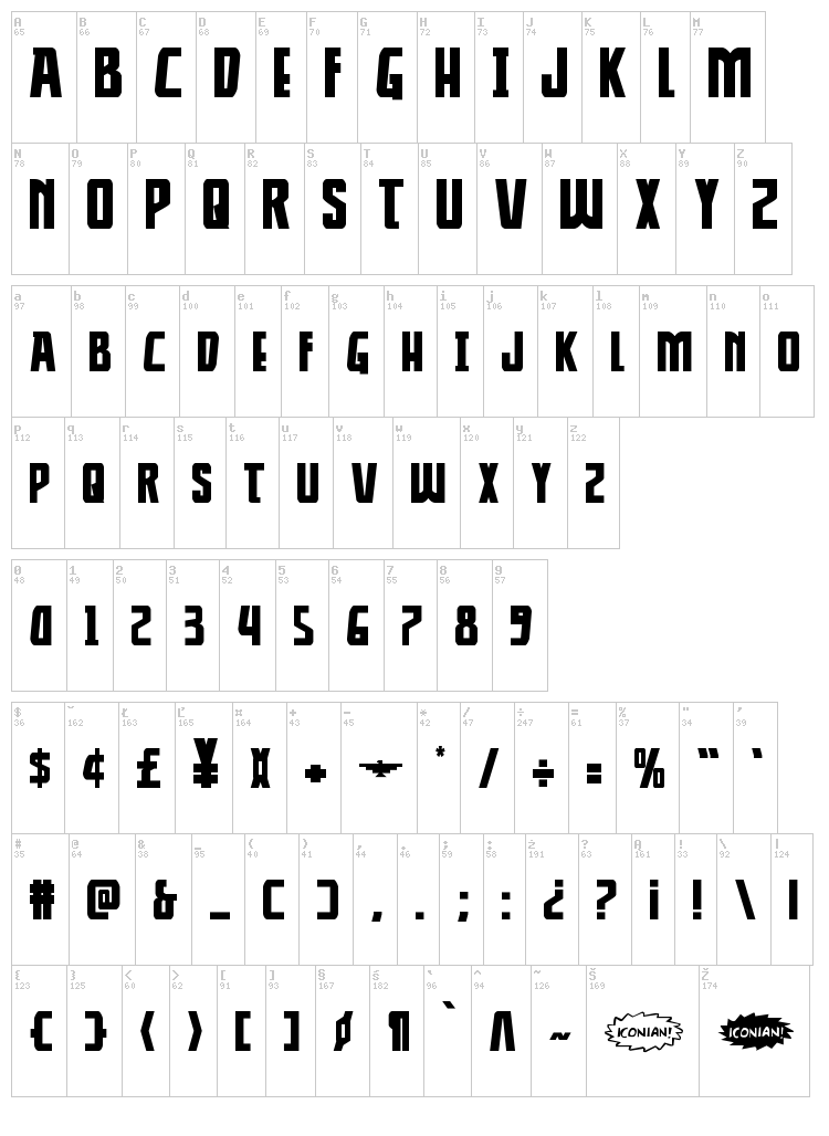 Thunder-Hawk font map