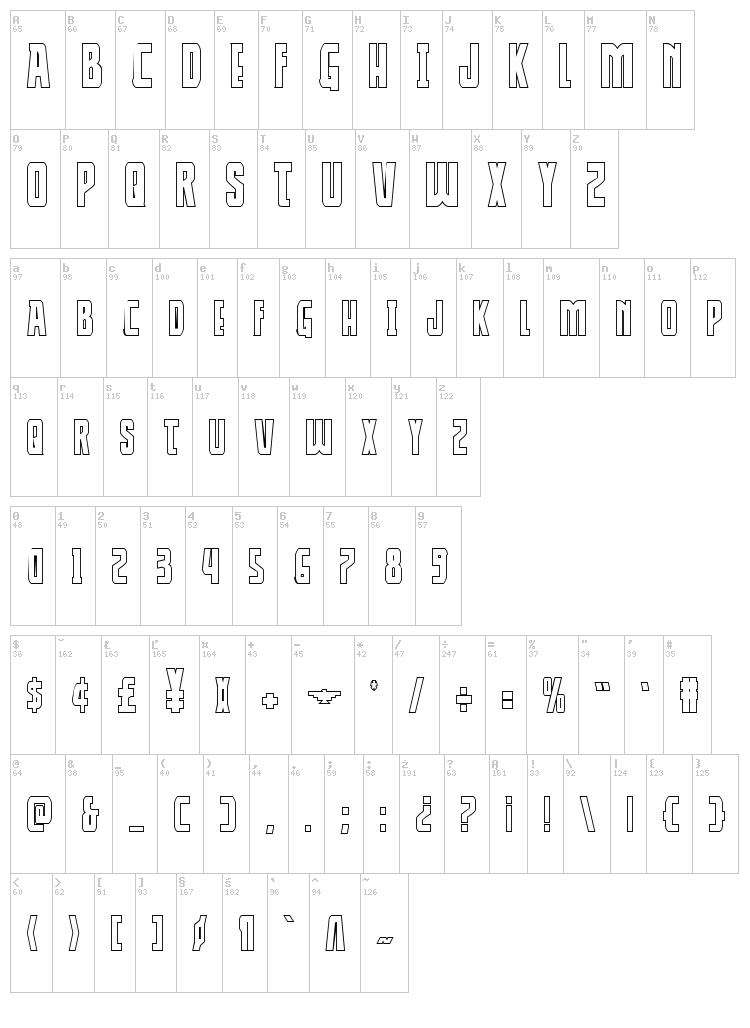 Thunder-Hawk font map