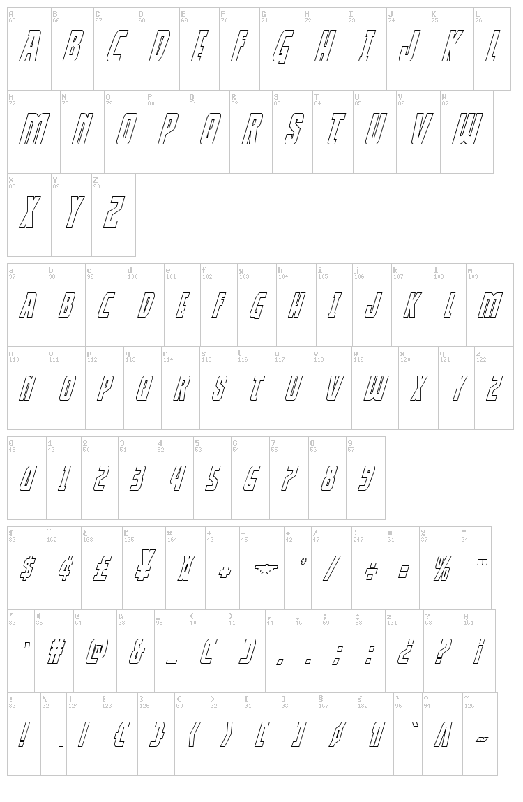 Thunder-Hawk font map