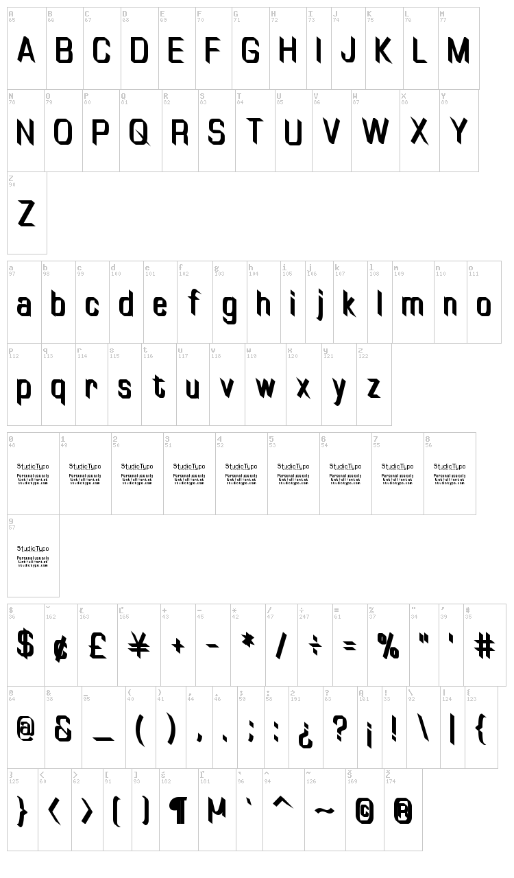 Tiny Plate font map