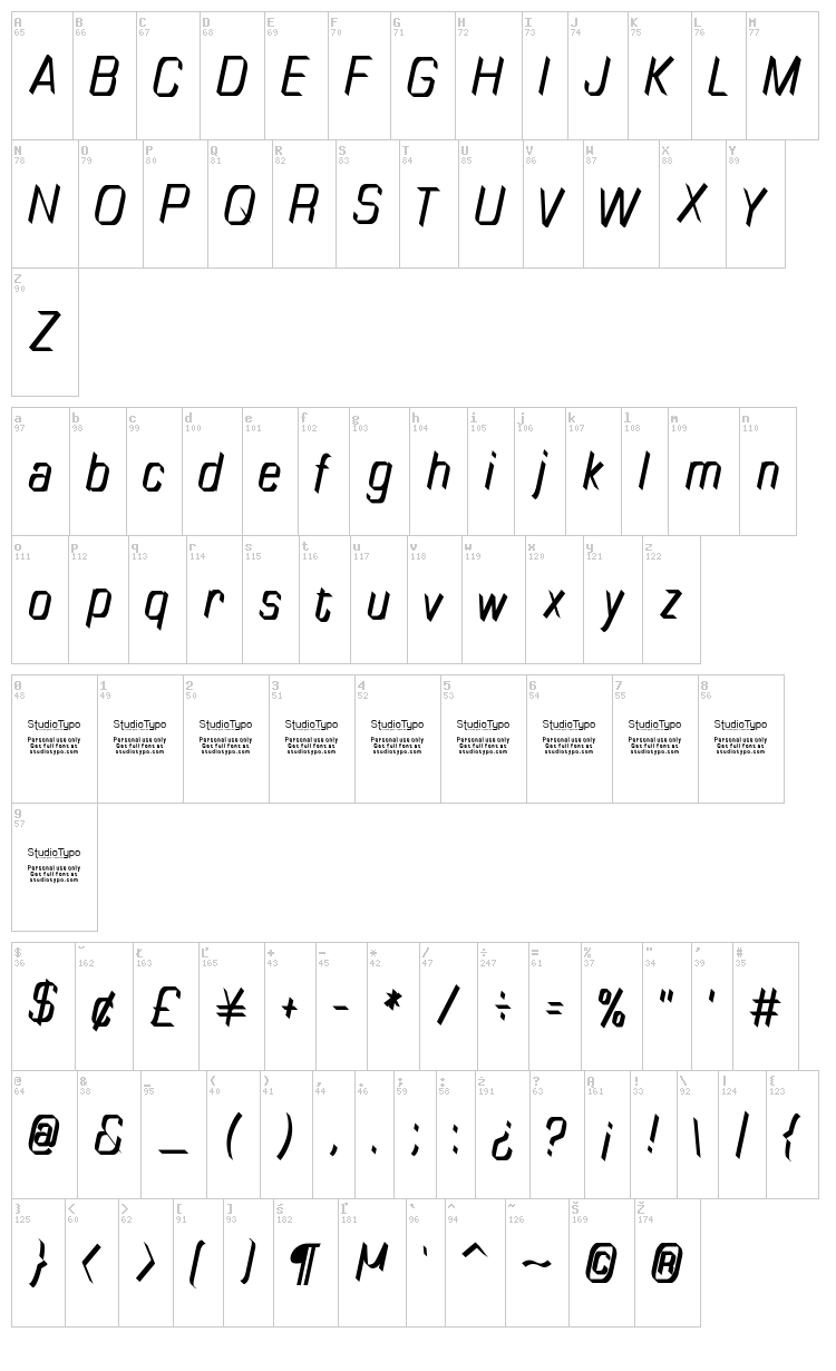 Tiny Plate font map