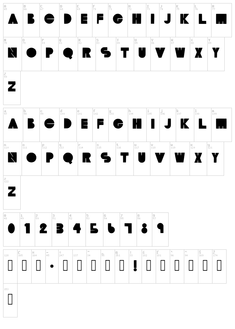TM Tonite font map