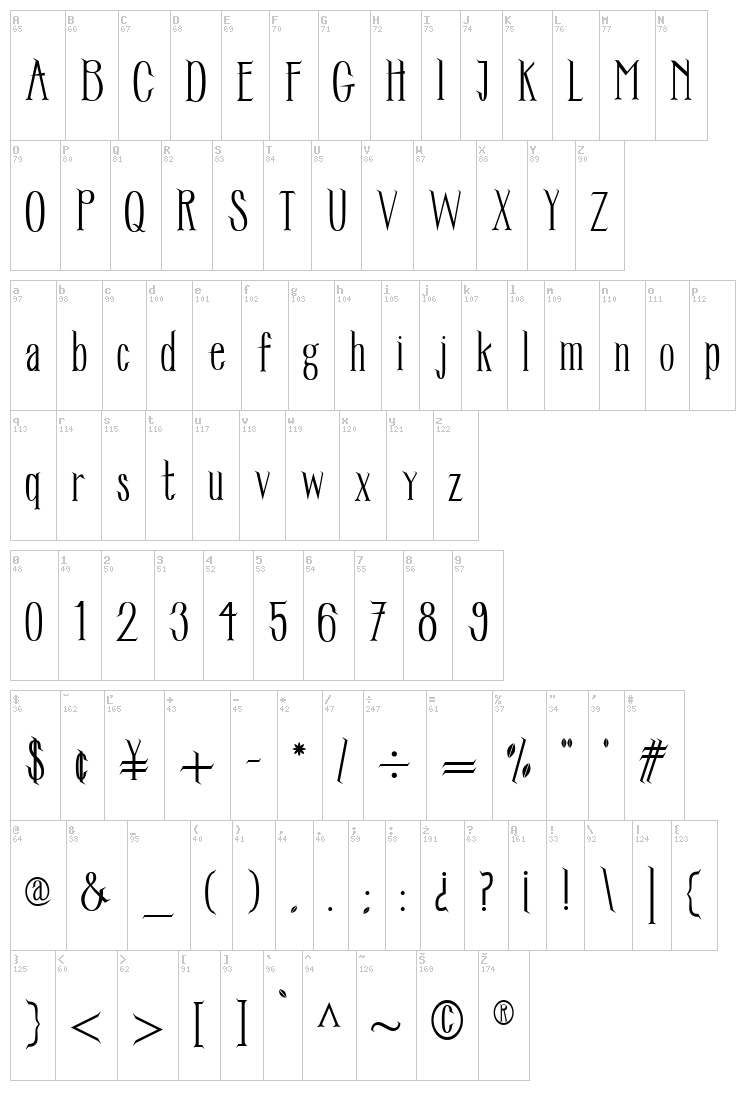 Tree FTR font map