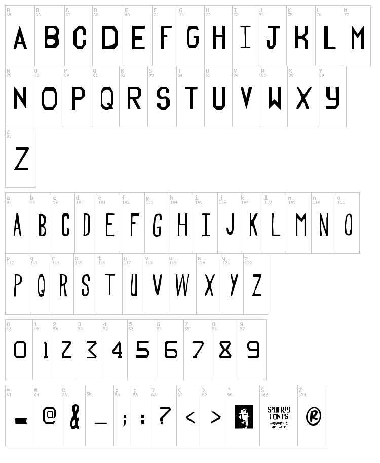 Trueblood font map