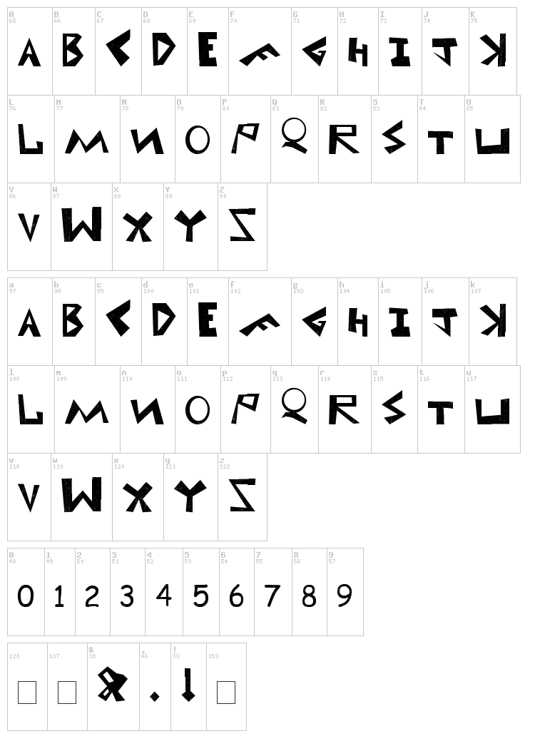 Uni! Stay own now! font map