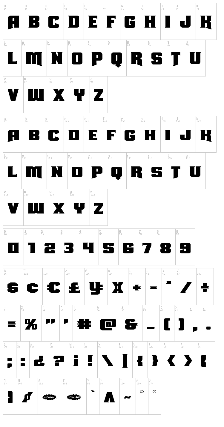 Union Gray font map