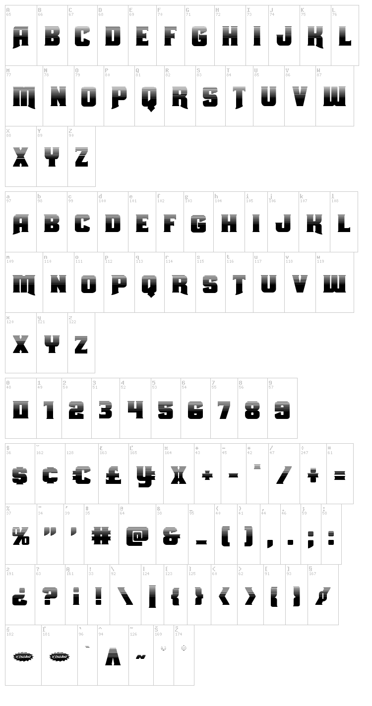 Union Gray font map
