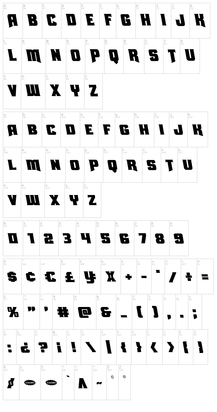 Union Gray font map