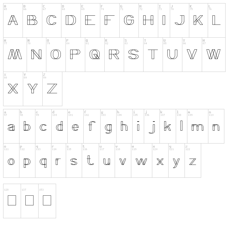 Wireframe font map