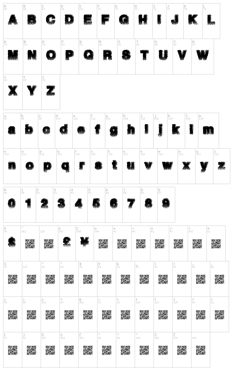 Witches Brew font map