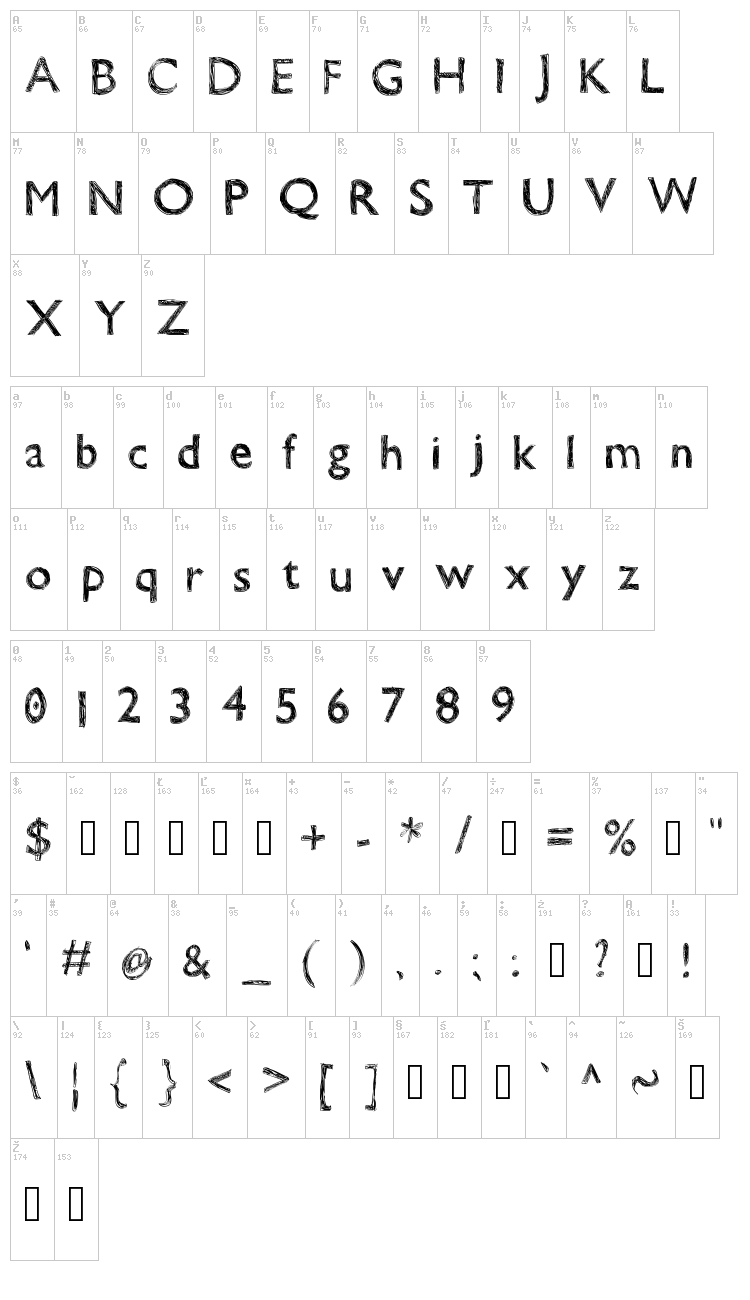 WS Dora Smooch font map