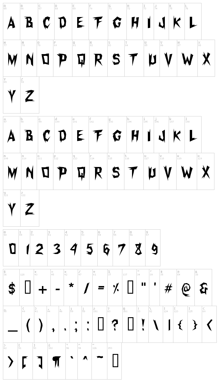 Xerker FW font map